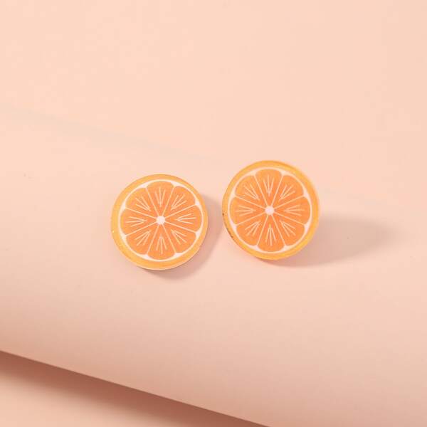 

Round Fruit Stud Earrings, Orange