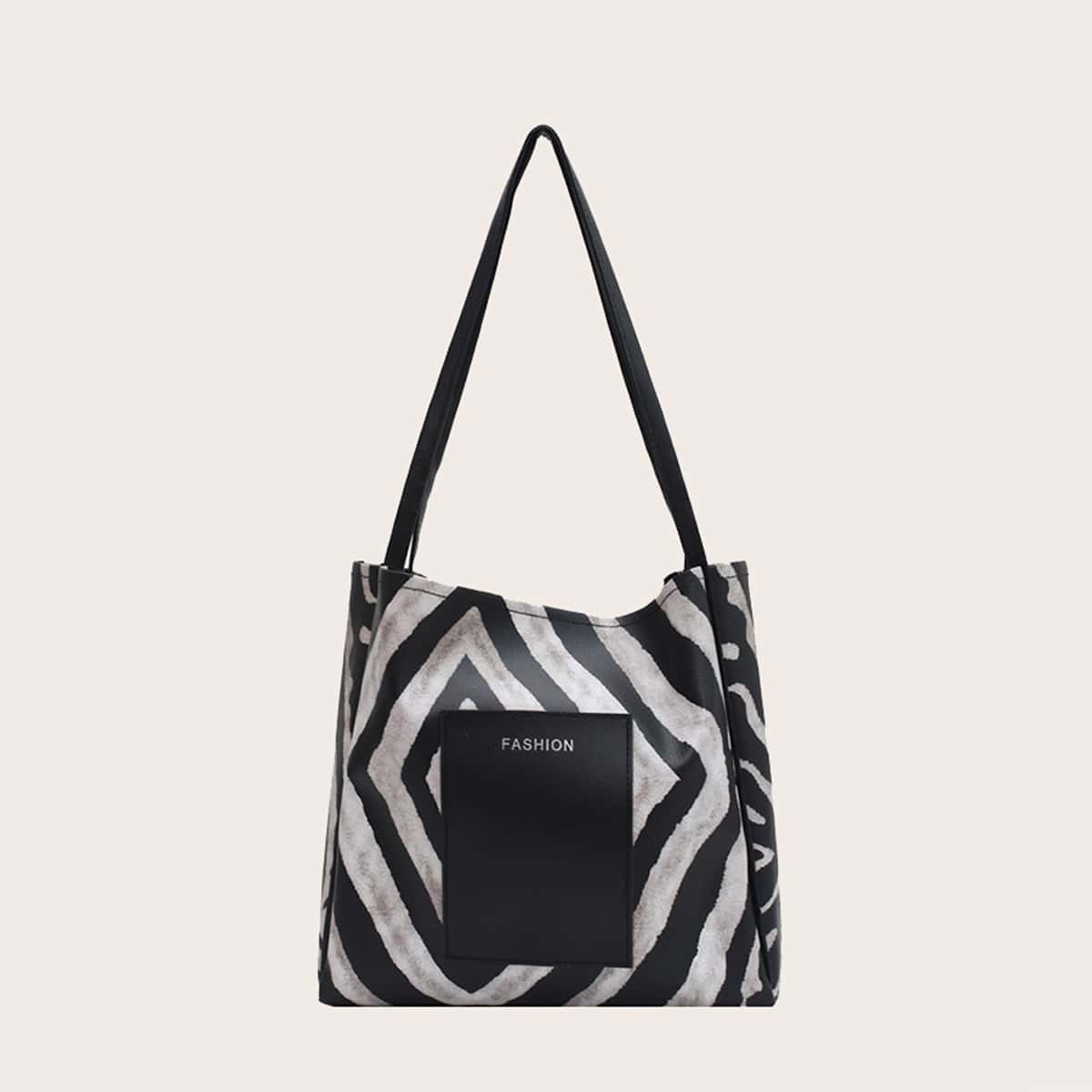 

Zebra Stripe Tote Bag, Black and white
