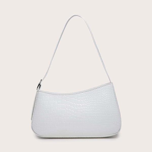 

Croc Embossed Baguette Bag, White