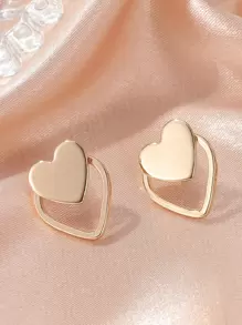 Heart Decor Stud Earrings Valentines,Mom,Mother,Mother's Day,Gift - Yellow Gold - View 2