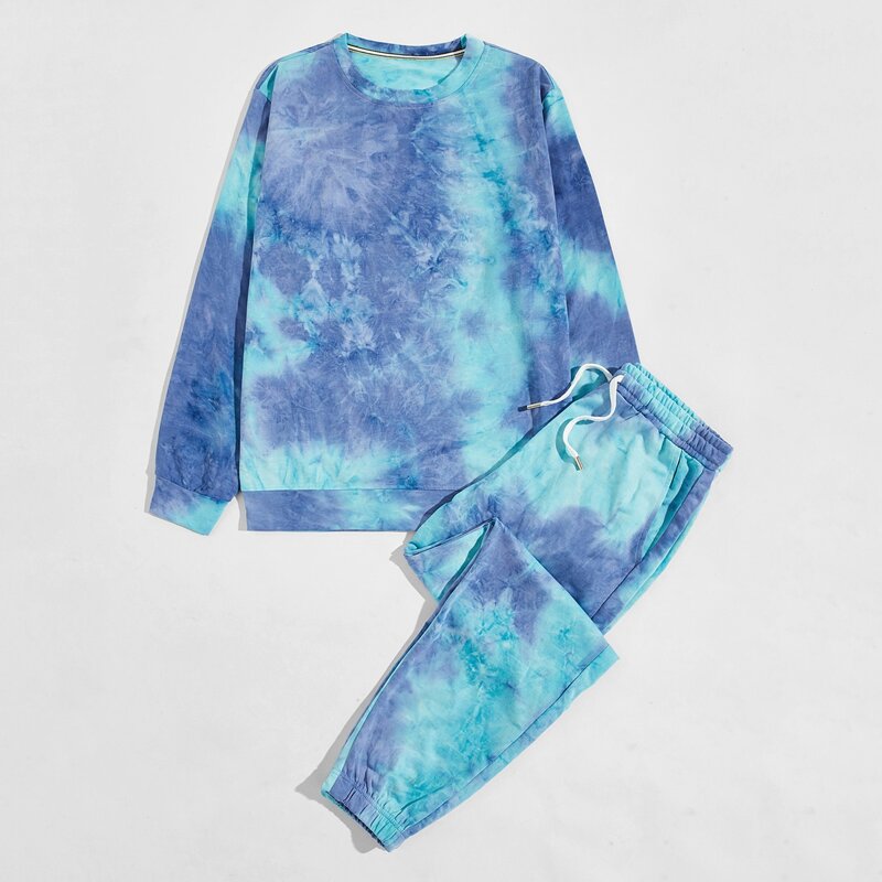 

Guys Tie Dye Sweatshirt & Drawstring Waist Sweatpants, Blue