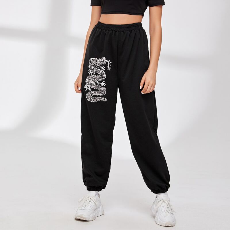 

Chinese Dragon Graphic Sweatpants, Black