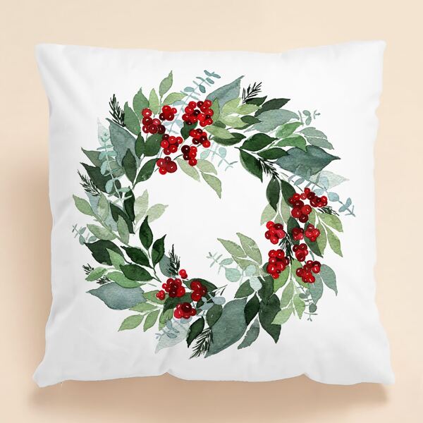 

Christmas Wreath Print Cushion Cover Without Filler, Multicolor