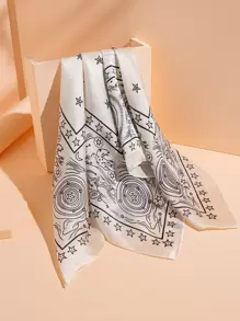 月亮和星星圖案手帕 - 白色 - 查看 1
