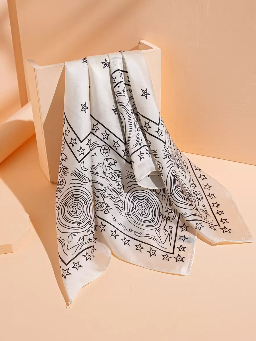 月亮和星星圖案手帕 - 白色 - 查看 1