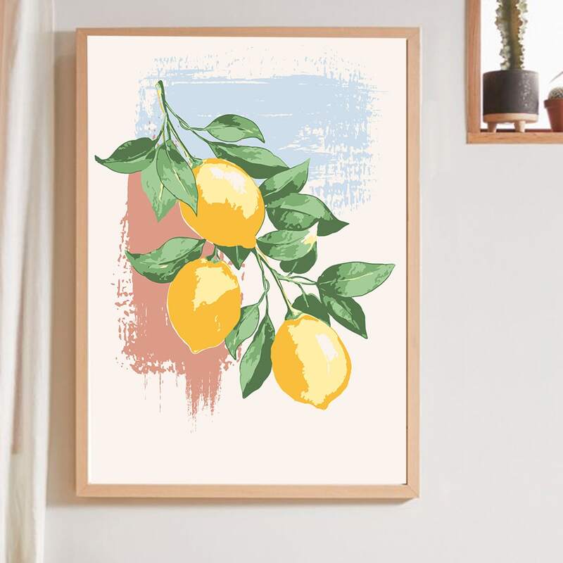 

Lemon Print Wall Painting Without Frame, Multicolor