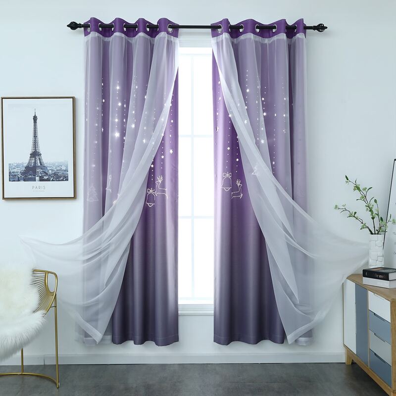 

Christmas Elk Hollow Single Panel Curtain, Purple