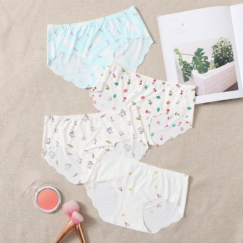 

4pack Cartoon Scallop Trim Panty Set, Multicolor