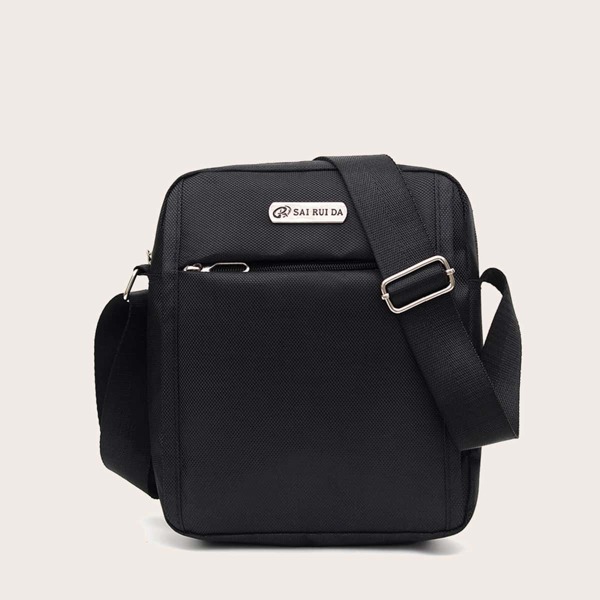 

Men Letter Patch Crossbody Bag, Black