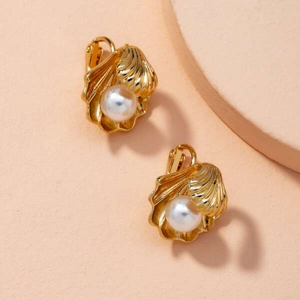 

Faux Pearl Decor Earrings, Gold