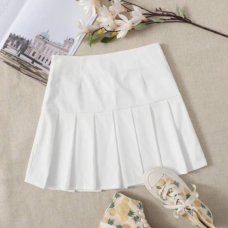 

Solid Pleated Skirt, White