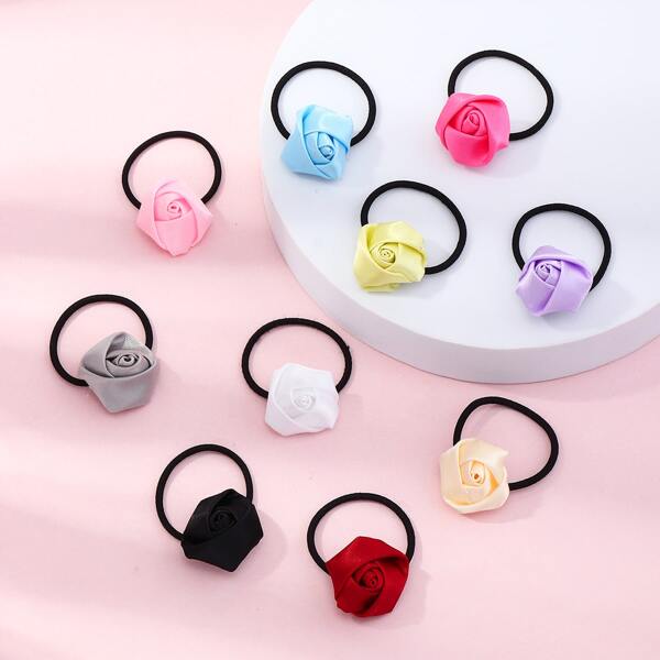 

10pcs Toddler Girls Flower Decor Hair Tie, Multicolor