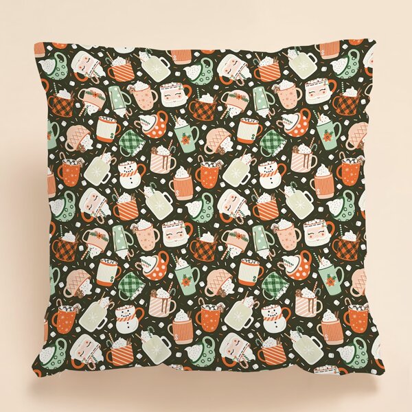 

Christmas Cup Print Cushion Cover Without Filler, Multicolor