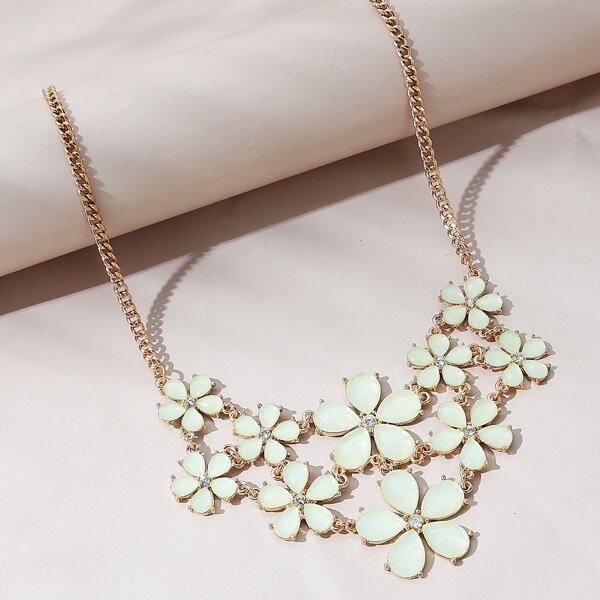 

Rhinestone Flower Decor Necklace, Green
