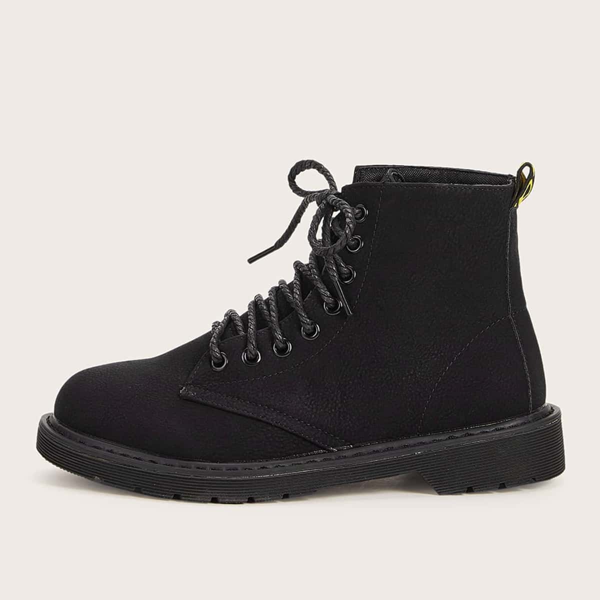 

Minimalist Round Toe Combat Boots, Black