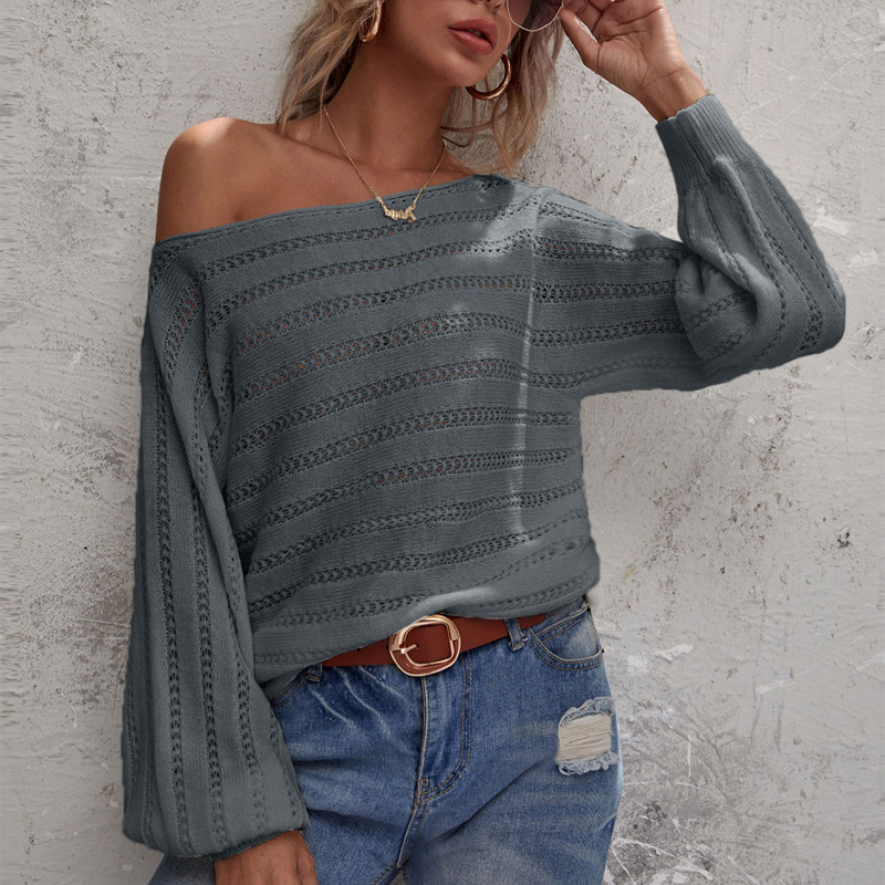 

Cut Out Boat Neck Batwing Sleeve Sweater, Grey