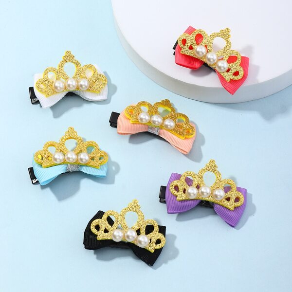 

6pcs Toddler Girls Crown Decor Hair Clip, Multicolor