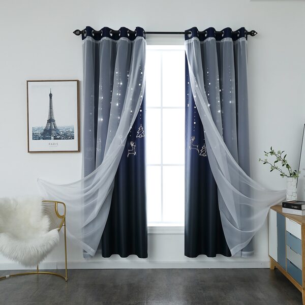 

Christmas Elk Hollow Single Panel Curtain, Black