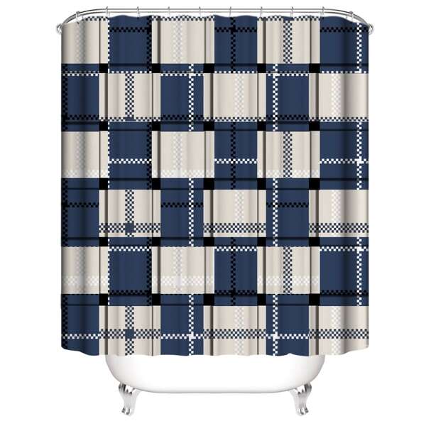 

Geometric Pattern Shower Curtain With 12hooks, Multicolor