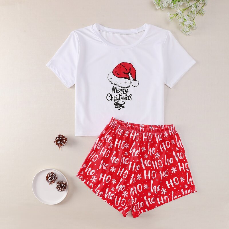 

Christmas & Letter Graphic PJ Set, Red and white