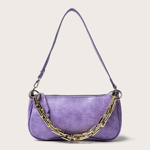 

Croc Embossed Baguette Bag, Purple