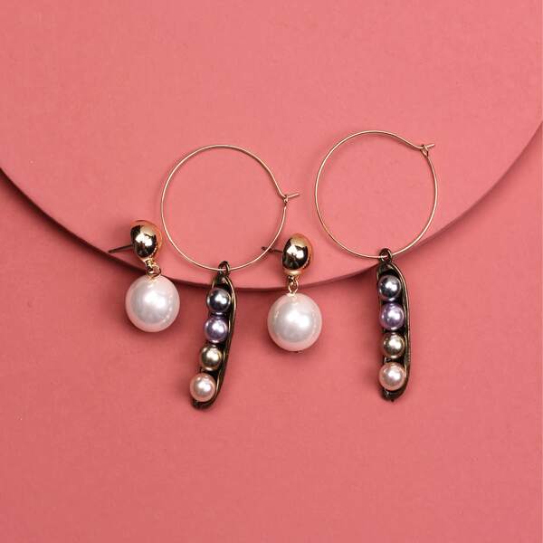 

2pairs Faux Pearl Drop Earrings, Multicolor