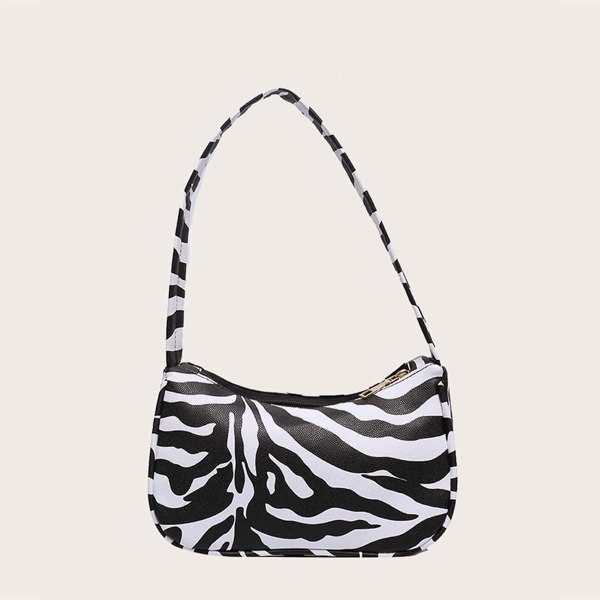

Girls Zebra Striped Pattern Baguette Bag, Black and white