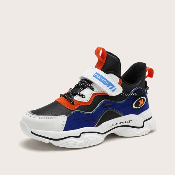 

Boys Colorblock Velcro Strap Chunky Sneakers, Black
