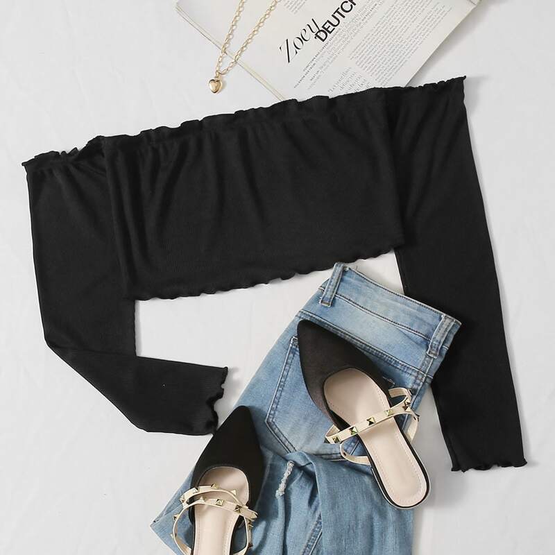 

Solid Ribbed Crop Top, Black