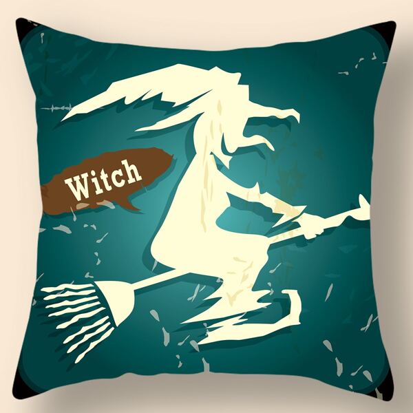 

Halloween Witch Print Cushion Cover Without Filler, Multicolor