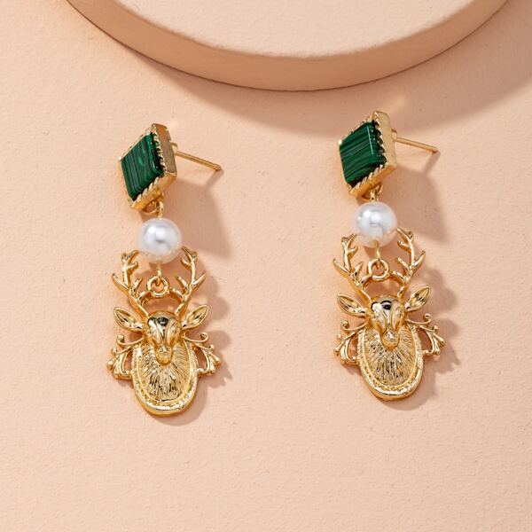 

Faux Pearl Decor Deer Drop Earrings, Gold