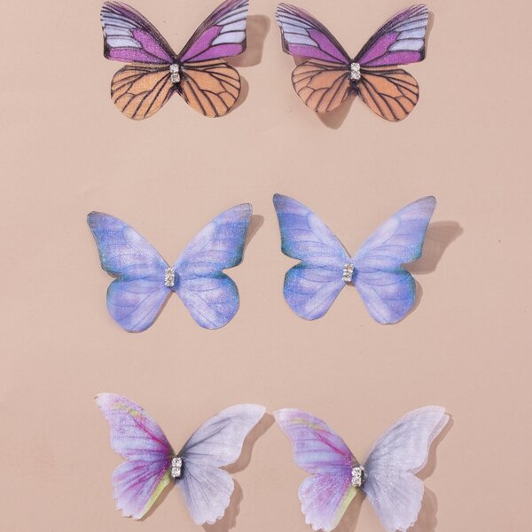 

3pairs Butterfly Design Stud Earrings, Multicolor