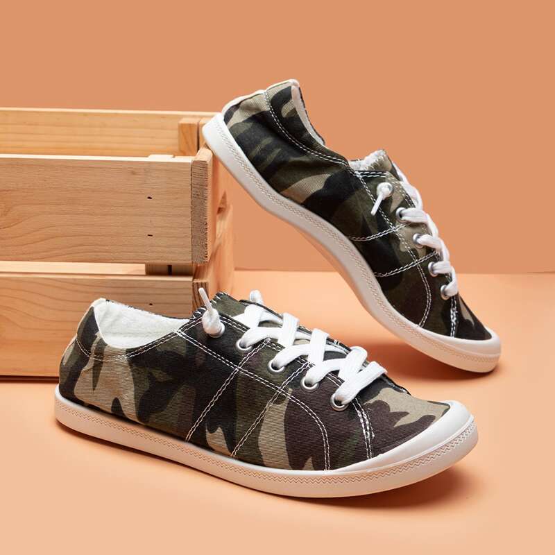 

Camo Graphic Lace-up Front Sneakers, Multicolor