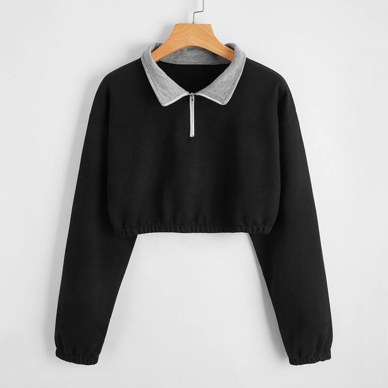

Colorblock Half Zip Crop Sweatshirt, Black