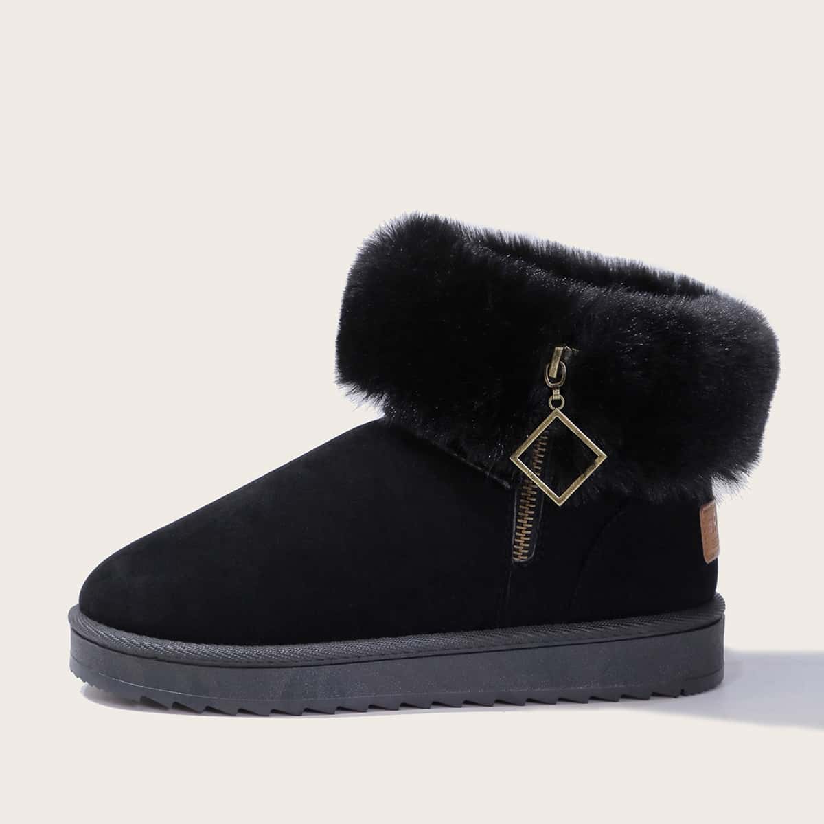 

Faux Fur Lined Side Zip Ankle Boots, Black