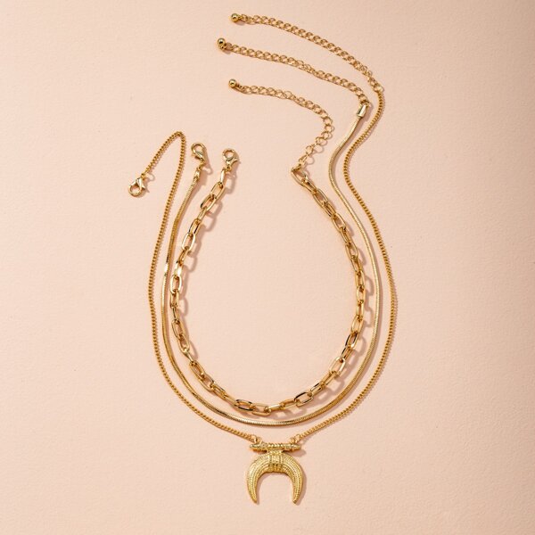 

3pcs Moon Charm Necklace, Gold