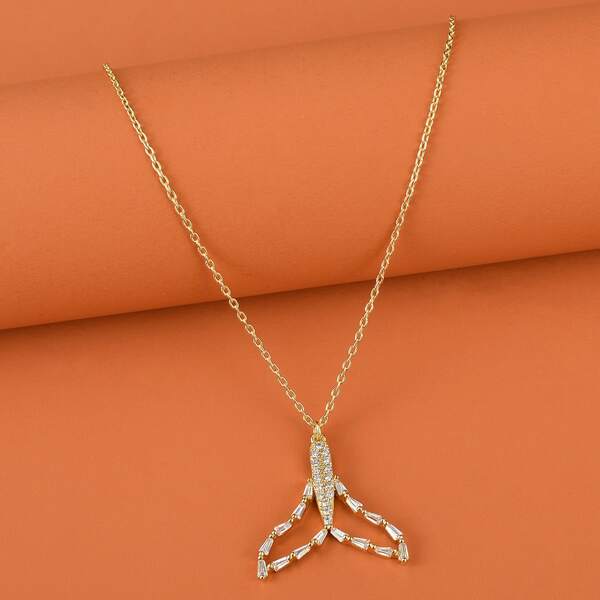 

Rhinestone Fish Tail Charm Necklace, Gold
