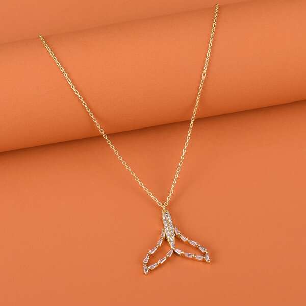 

Rhinestone Fish Tail Charm Necklace, Pink