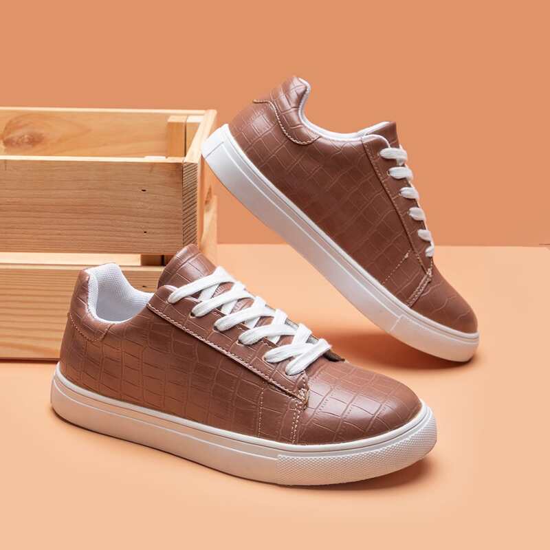 

Croc Embossed Lace-up Front Skate Shoes, Brown