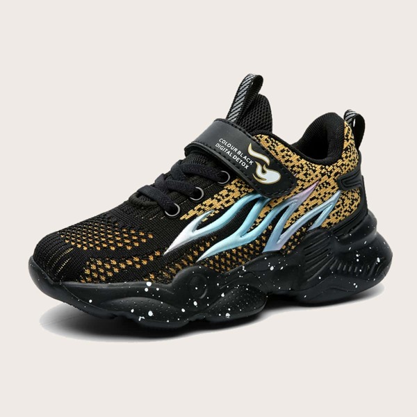 

Boys Colorblock Velcro Strap Chunky Sneakers, Black