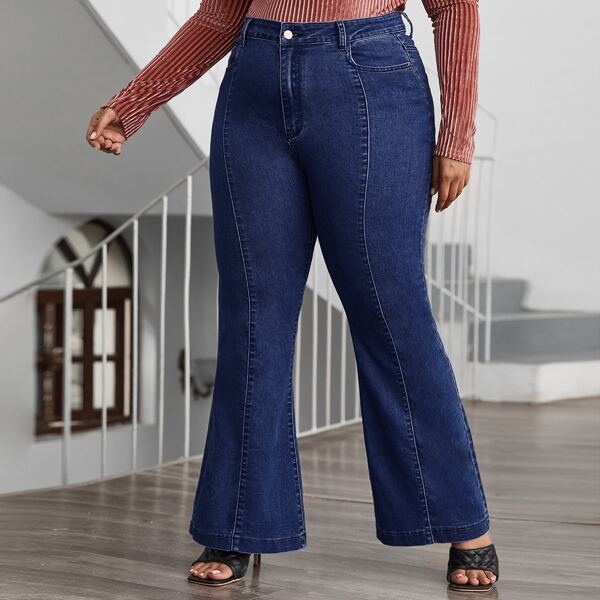 

Plus Push Up Paneled Flare Leg Jeans, Dark wash
