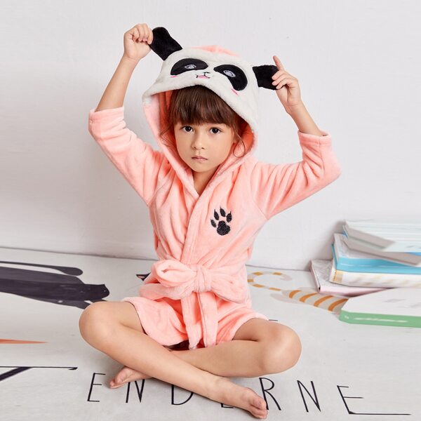 

Toddler Girls Panda Print 3D Ear Design Lounge Robe, Coral pink