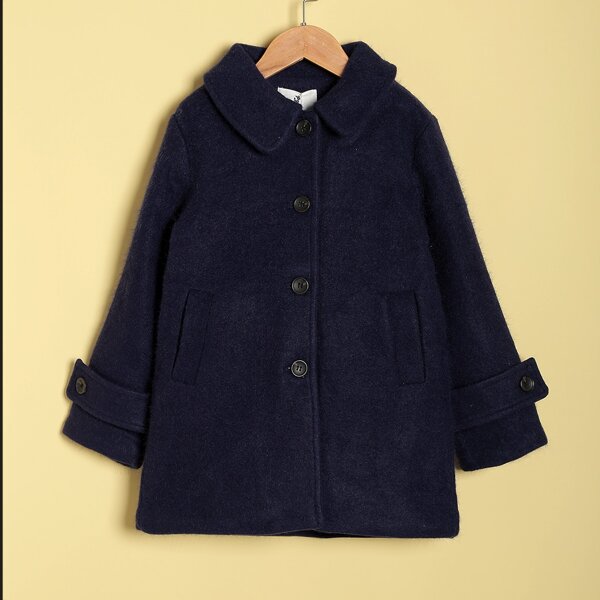 

Toddler Girls Bow Detail Single-breasted Overcoat, Navy blue