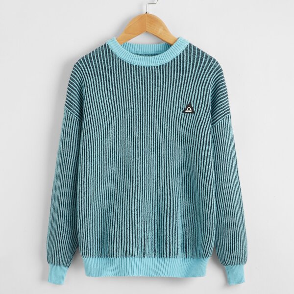 

Boys Drop Shoulder Patched Detail Ribbed Knit Sweater, Multicolor