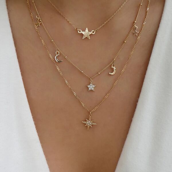 

Star Decor Layered Necklace, Gold