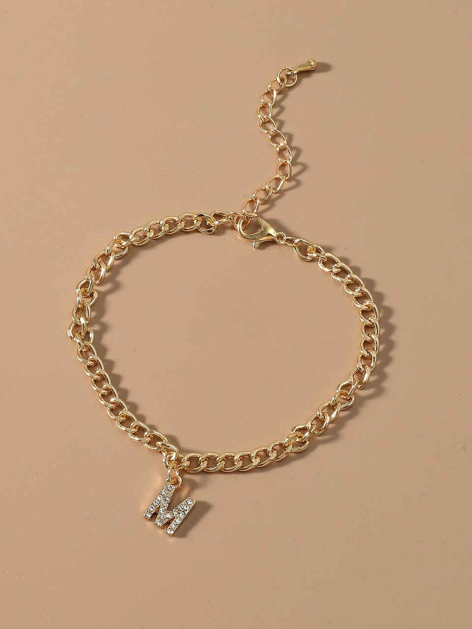 Rhinestone Decor Letter Charm Anklet