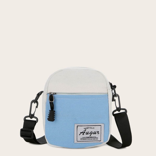 

Mini Color Block Canvas Crossbody Bag, Blue and white