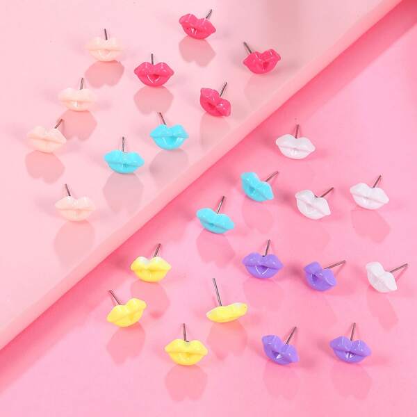 

12pairs Girls Lip Stud Earrings, Multicolor
