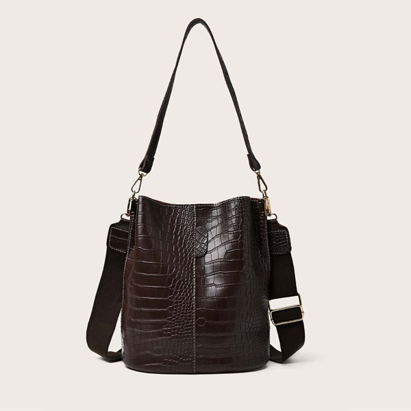 

Croc Embossed Bucket Bag, Coffee brown