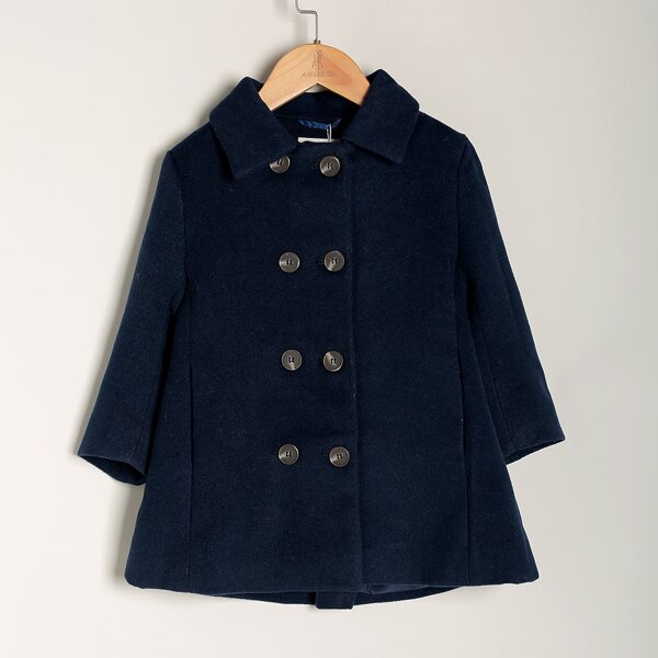 

Toddler Girls Solid Double-breasted Overcoat, Navy blue
